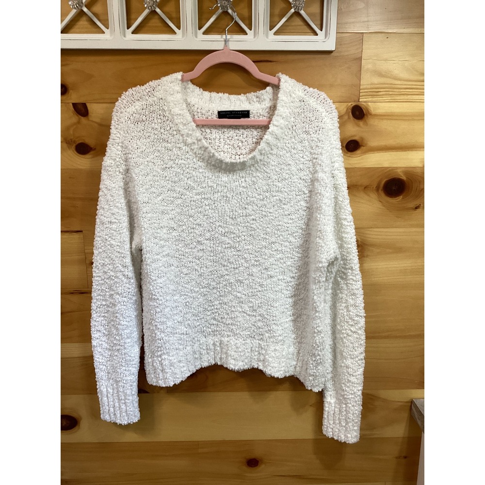Social Standard by Sanctuary Women White Popcorn Knit Pullover Sweater Size L